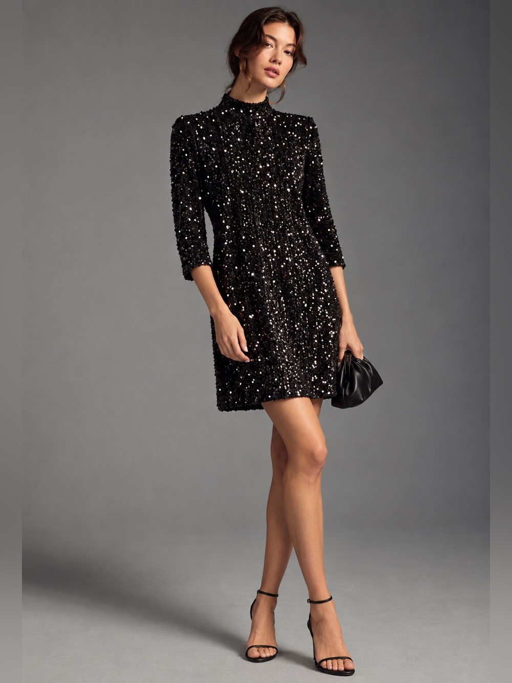 NWT J.McLaughlin Leeza Mini Black Sequin Shirt Dress Sz S